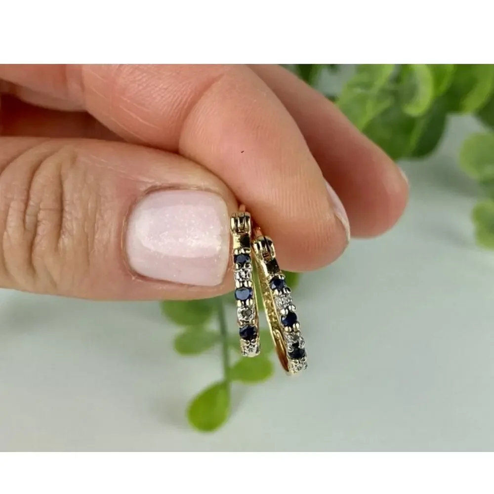 925 Sterling Silver Gold Plated Sapphires & CZ Earrings